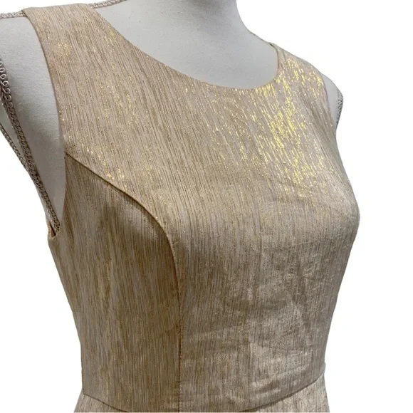 Ark & Co Gold Metallic Cocktail Dress with Black Stitched Polka Dot Design (M) - Picture 7 of 16